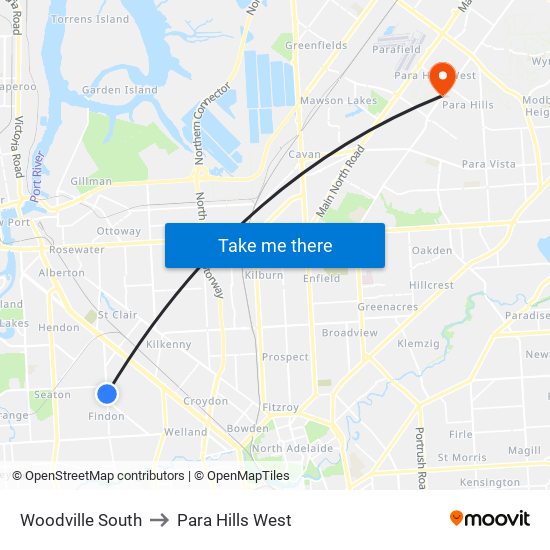 Woodville South to Para Hills West map