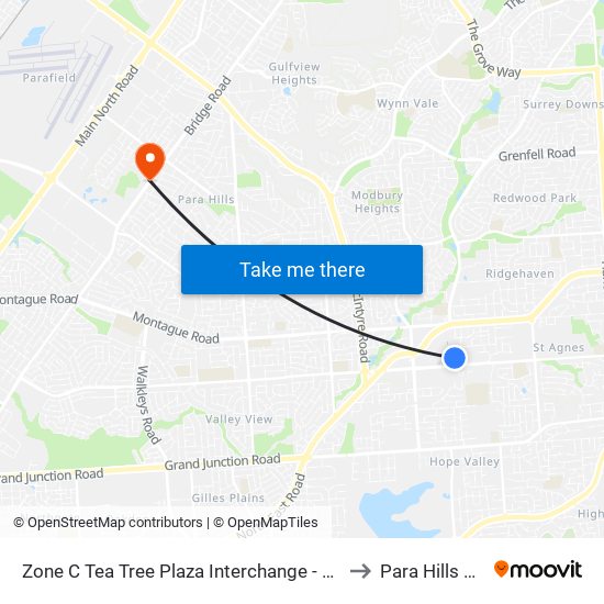 Zone C Tea Tree Plaza Interchange - West side to Para Hills West map