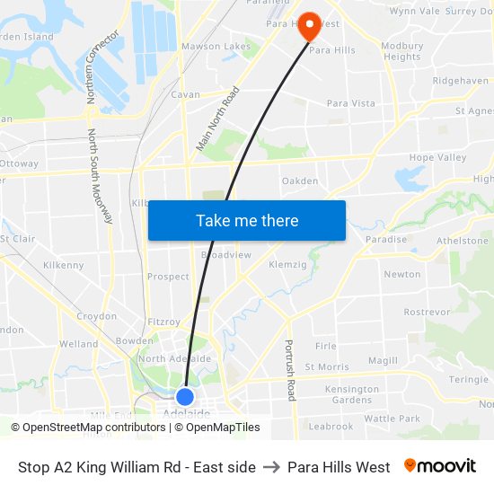 Stop A2 King William Rd - East side to Para Hills West map