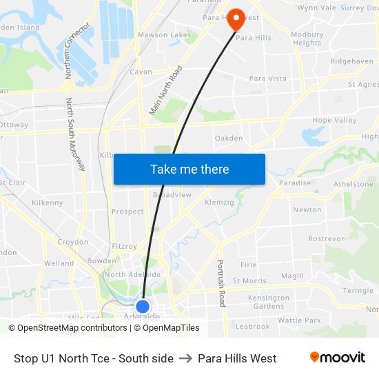 Stop U1 North Tce - South side to Para Hills West map