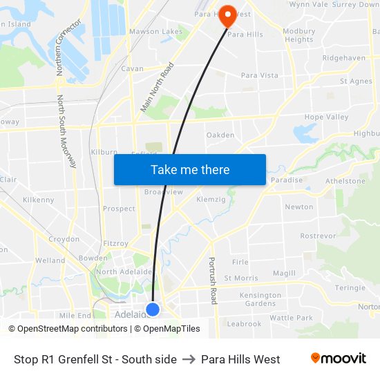 Stop R1 Grenfell St - South side to Para Hills West map