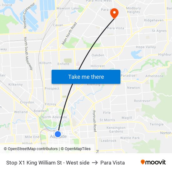 Stop X1 King William St - West side to Para Vista map