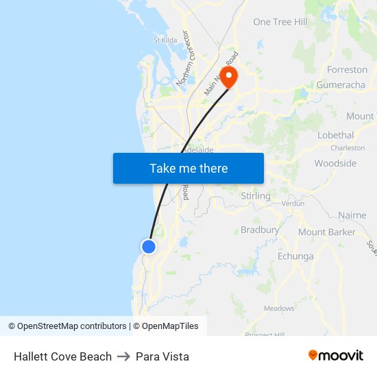 Hallett Cove Beach to Para Vista map