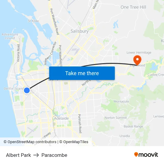 Albert Park to Paracombe map