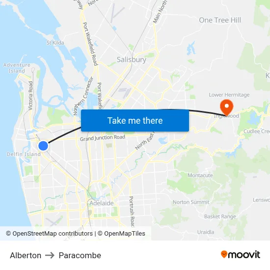 Alberton to Paracombe map