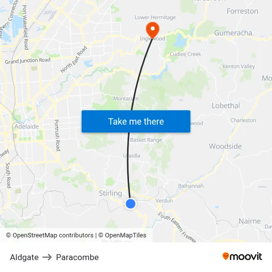 Aldgate to Paracombe map