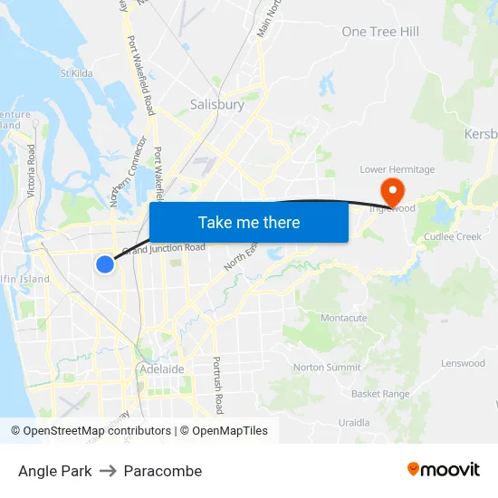 Angle Park to Paracombe map