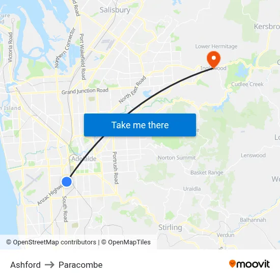 Ashford to Paracombe map