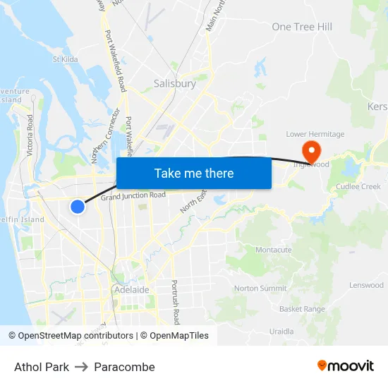 Athol Park to Paracombe map