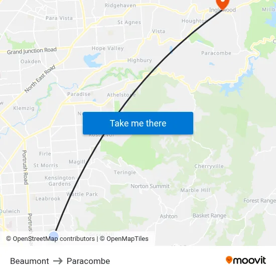 Beaumont to Paracombe map