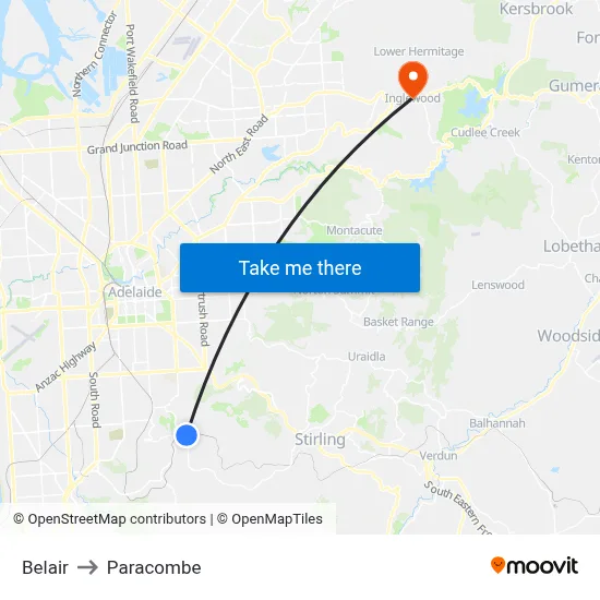 Belair to Paracombe map