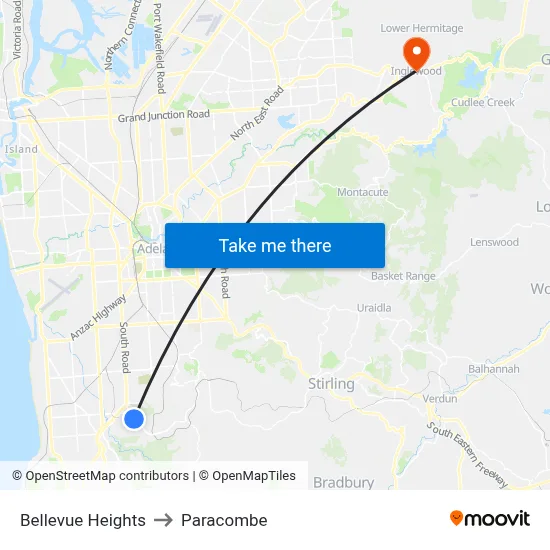 Bellevue Heights to Paracombe map