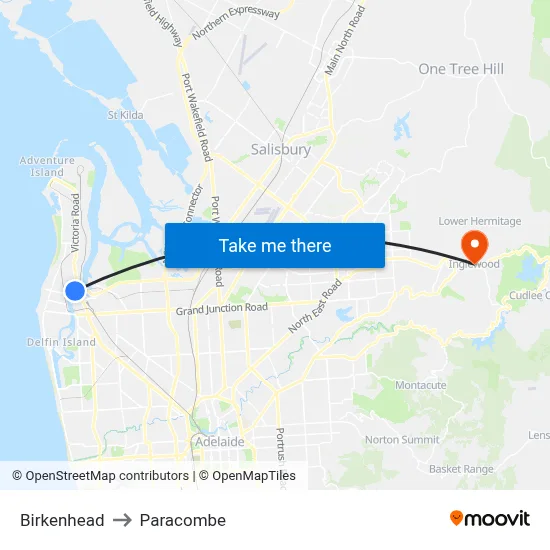 Birkenhead to Paracombe map