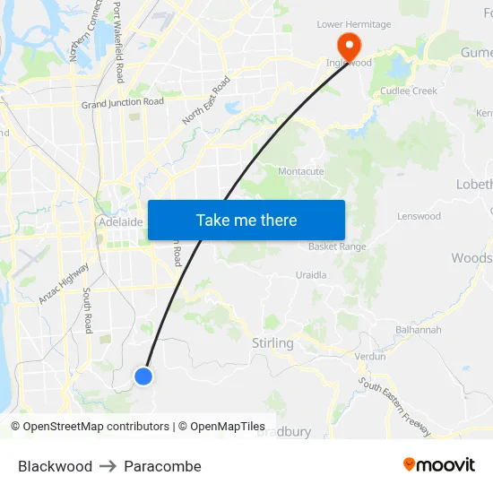 Blackwood to Paracombe map