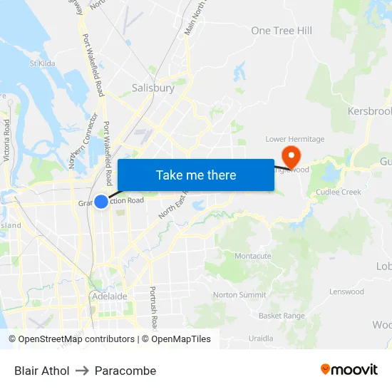 Blair Athol to Paracombe map
