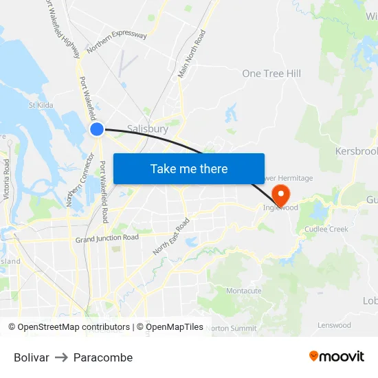 Bolivar to Paracombe map