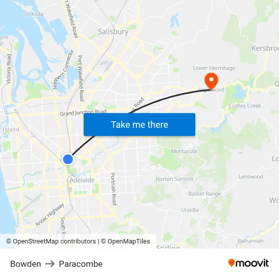 Bowden to Paracombe map
