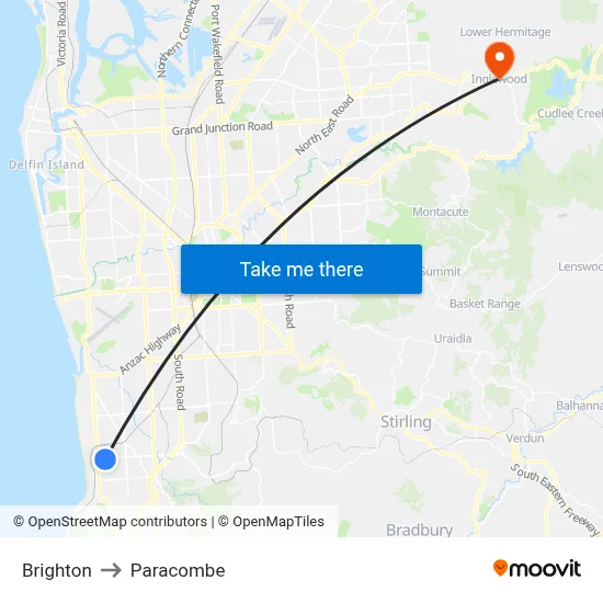 Brighton to Paracombe map