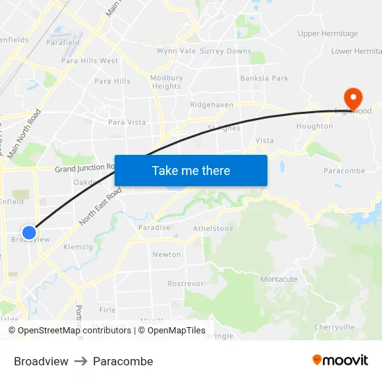 Broadview to Paracombe map