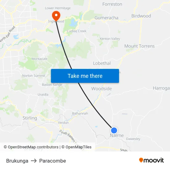 Brukunga to Paracombe map