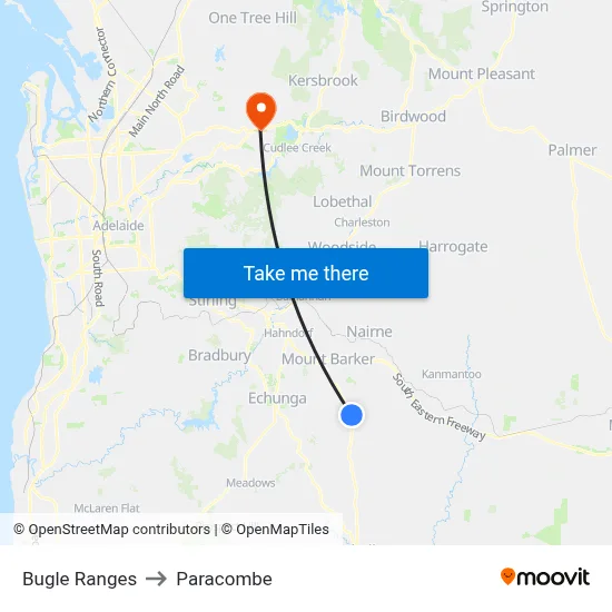 Bugle Ranges to Paracombe map