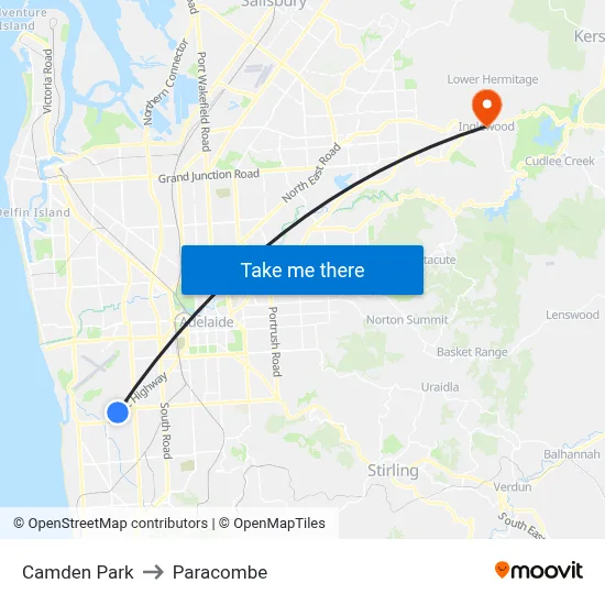Camden Park to Paracombe map