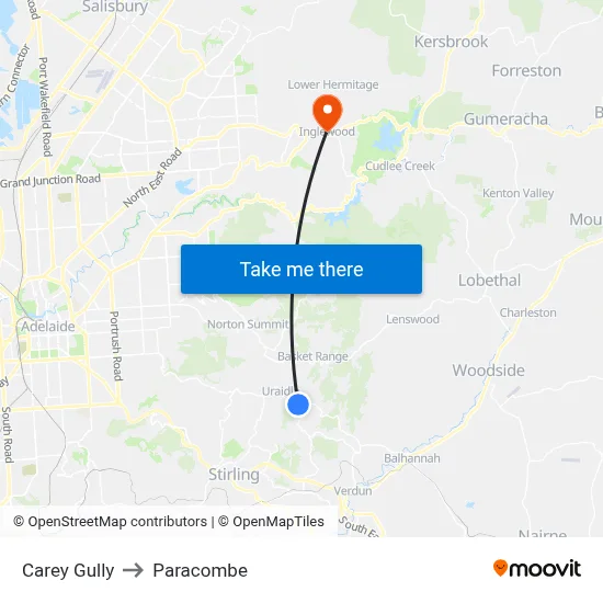 Carey Gully to Paracombe map