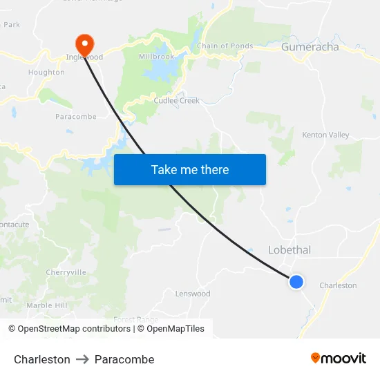 Charleston to Paracombe map