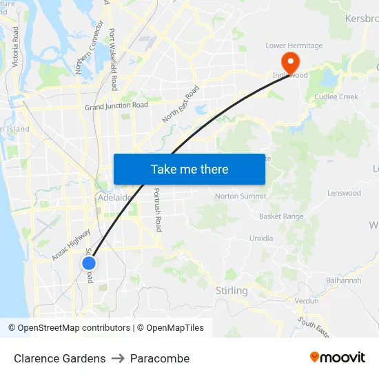 Clarence Gardens to Paracombe map