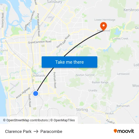 Clarence Park to Paracombe map