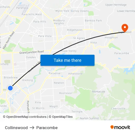 Collinswood to Paracombe map