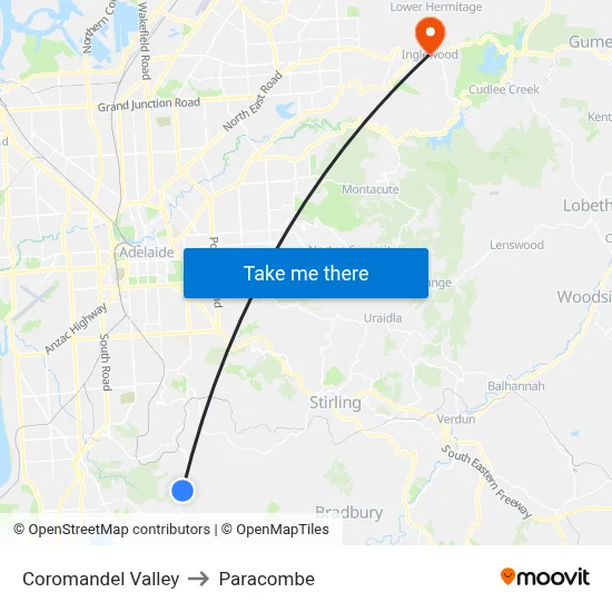 Coromandel Valley to Paracombe map