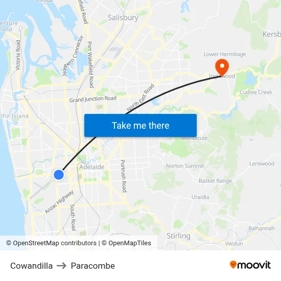 Cowandilla to Paracombe map