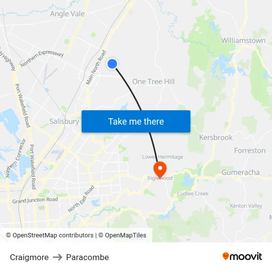 Craigmore to Paracombe map