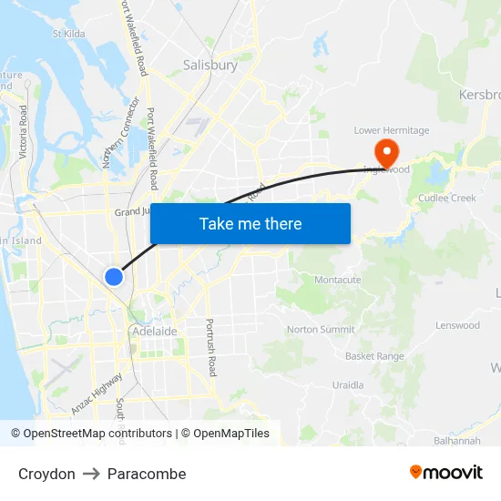 Croydon to Paracombe map