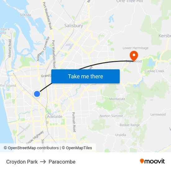 Croydon Park to Paracombe map