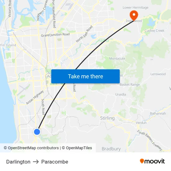 Darlington to Paracombe map