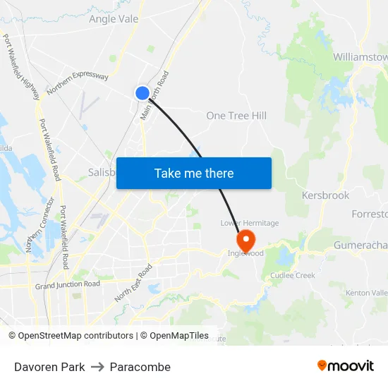 Davoren Park to Paracombe map