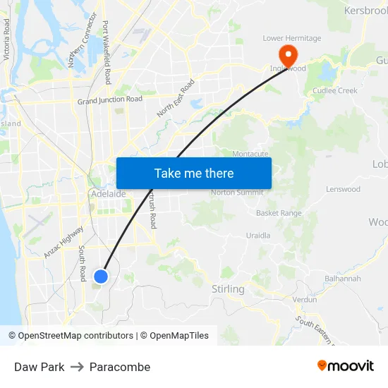 Daw Park to Paracombe map