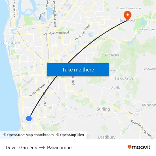Dover Gardens to Paracombe map