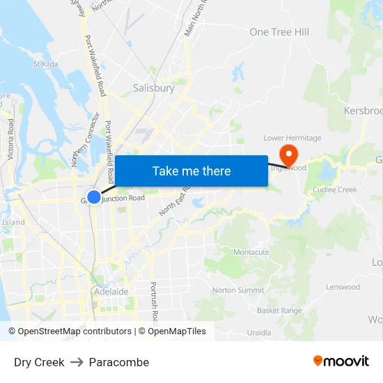 Dry Creek to Paracombe map