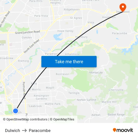 Dulwich to Paracombe map