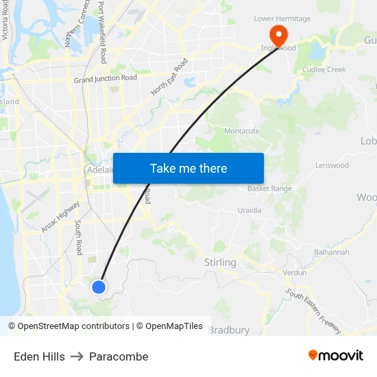 Eden Hills to Paracombe map