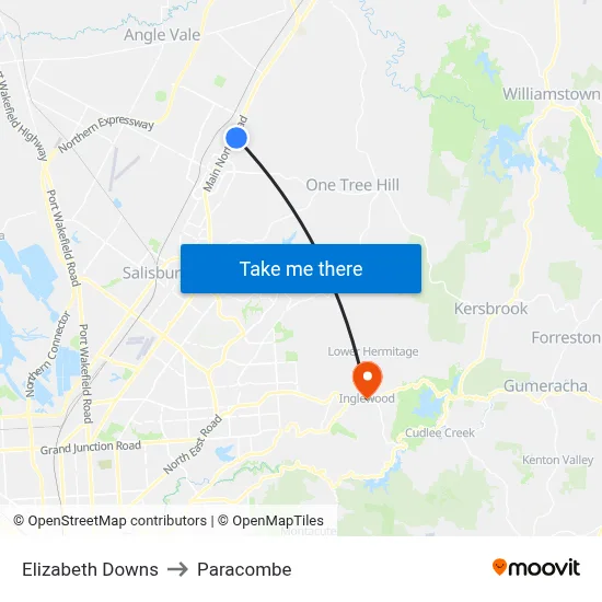 Elizabeth Downs to Paracombe map