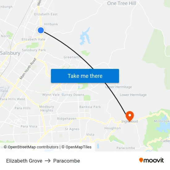 Elizabeth Grove to Paracombe map