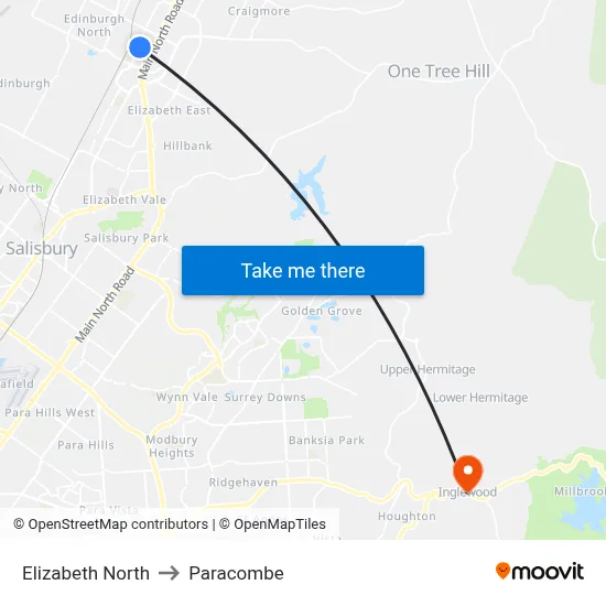 Elizabeth North to Paracombe map
