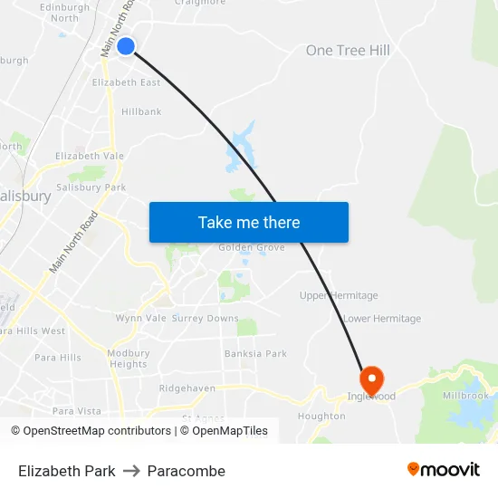 Elizabeth Park to Paracombe map