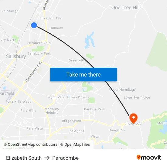 Elizabeth South to Paracombe map