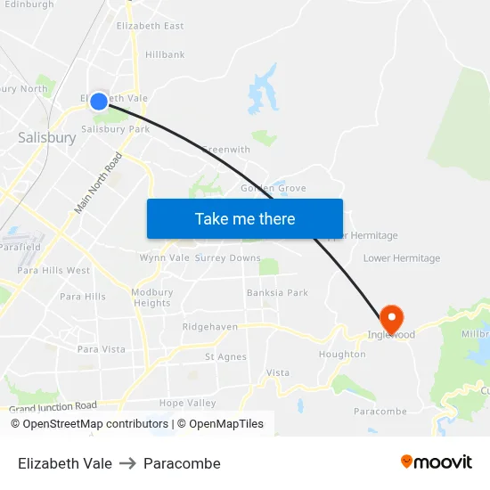 Elizabeth Vale to Paracombe map