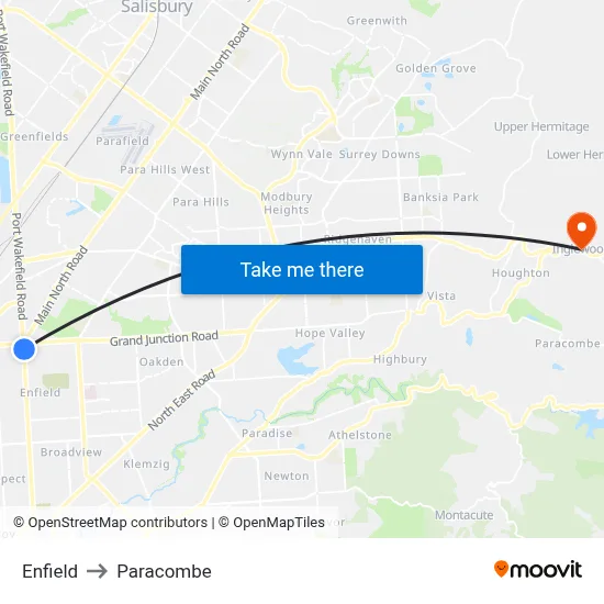 Enfield to Paracombe map
